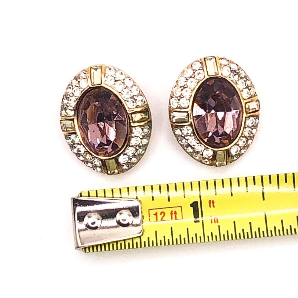 Givenchy Paris New York Pink Crystal Halo Clip-On Earrings Vintage - Picture 9 of 14